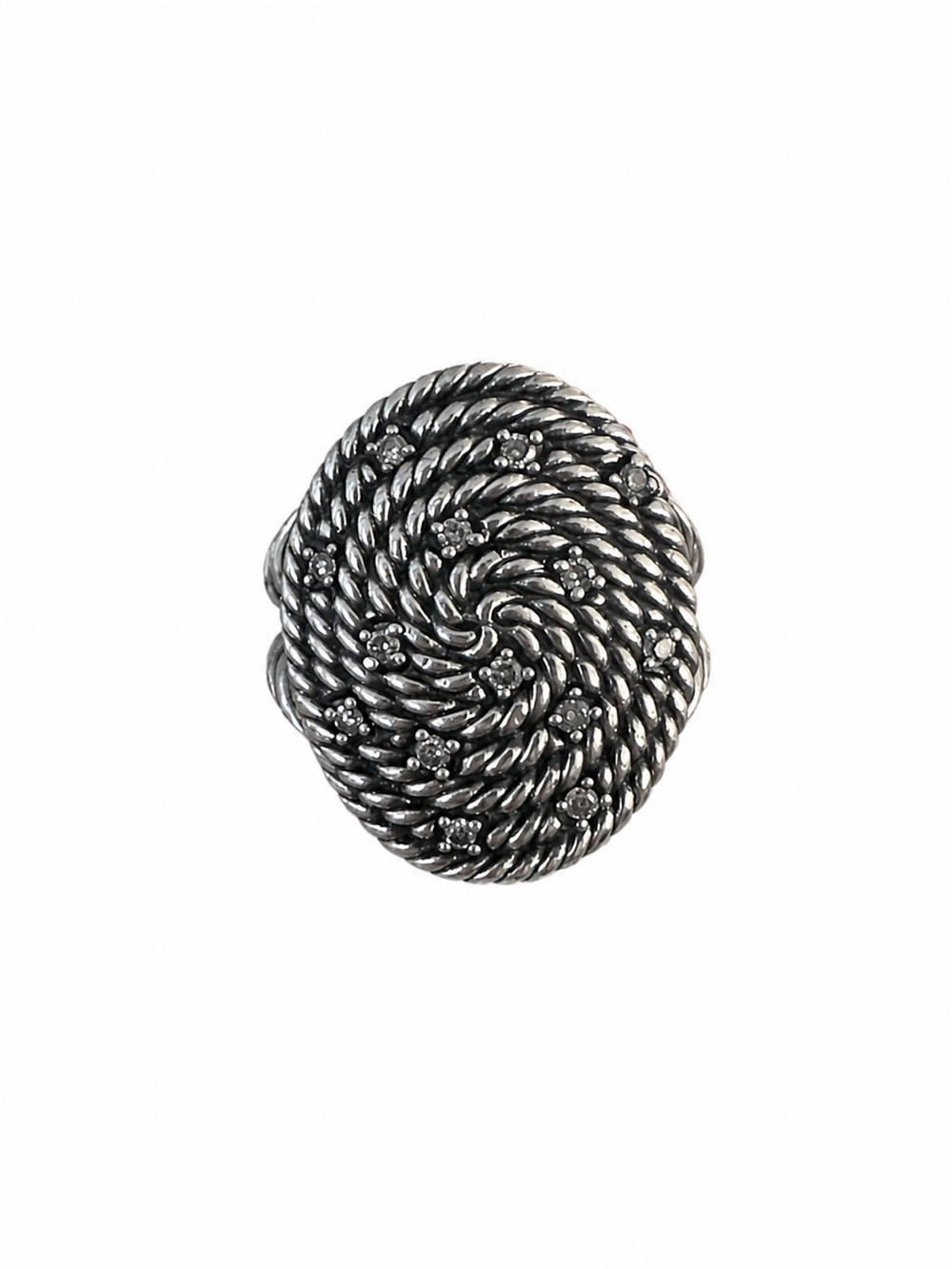 David Yurman Midnight Melange Cable Coil Diamond Cocktail Ring - 925 Silver 6.5